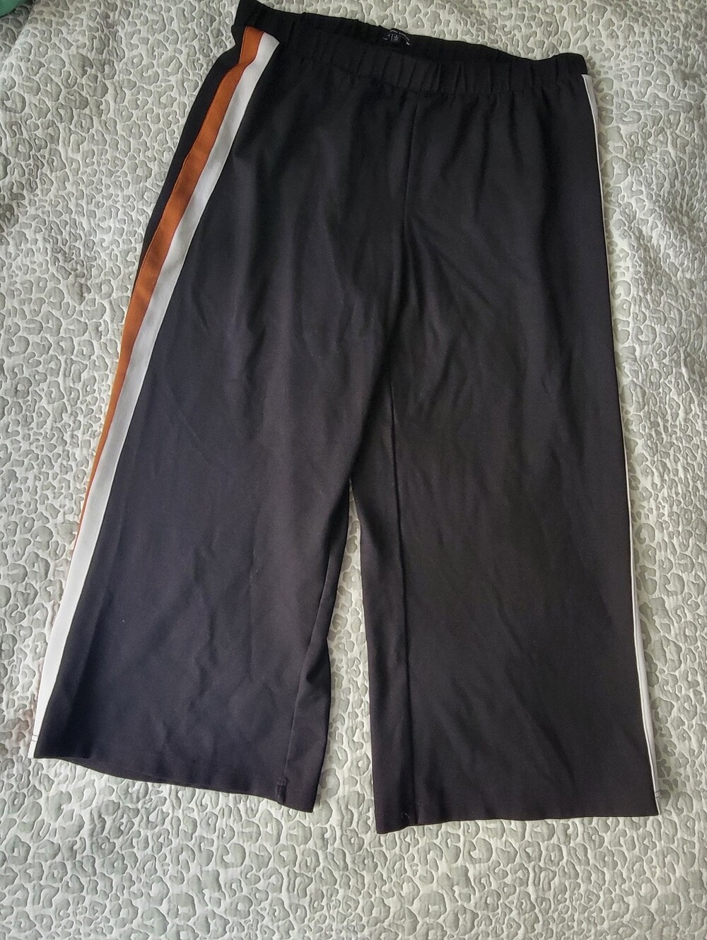 Universal Standard Black Joggers with White and Brown Side Stripes